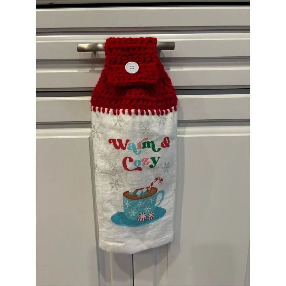 Crochet Top Kitchen Towel-Warm and cozy w/hot chocolate